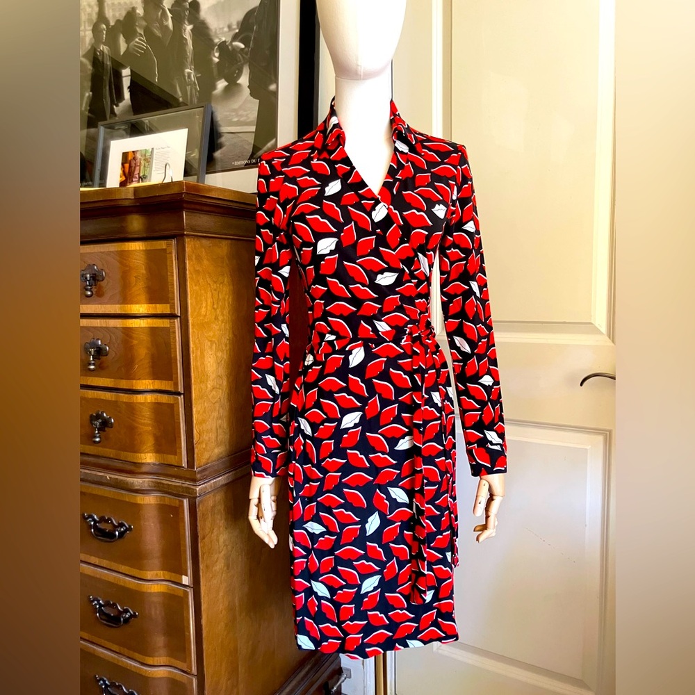 Diane Von Furstenberg lip print wrap dress